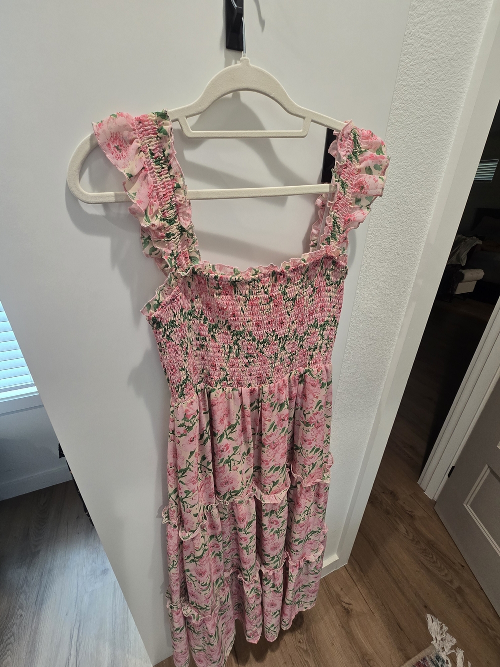Pink Floral Smocked Tiered Dress